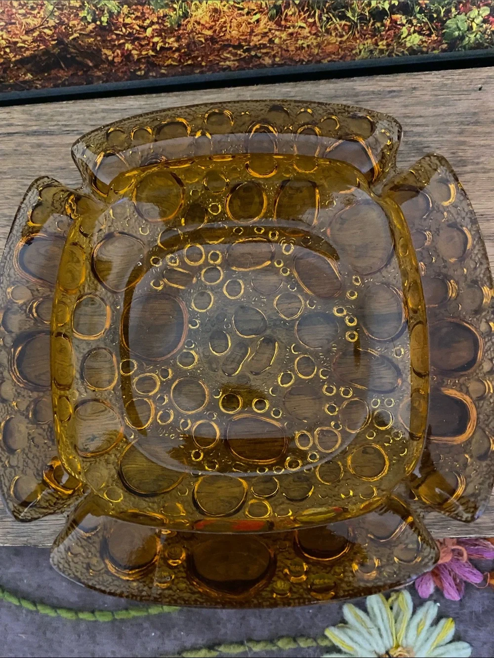 Amber Bubble Glass Ashtray - Home Accents